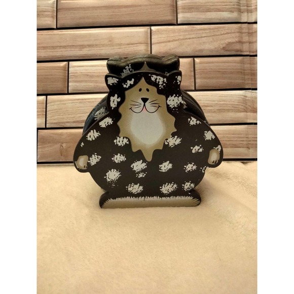 Smiling Cat Wood  Coasters- 4 with holder-5"x5" - Picture 1 of 6